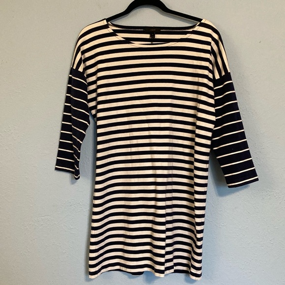 J. Crew Womens Sz M Navy Ivory Nautical Stripe Ponte Mini Shift Dress Colorblock - Picture 2 of 13